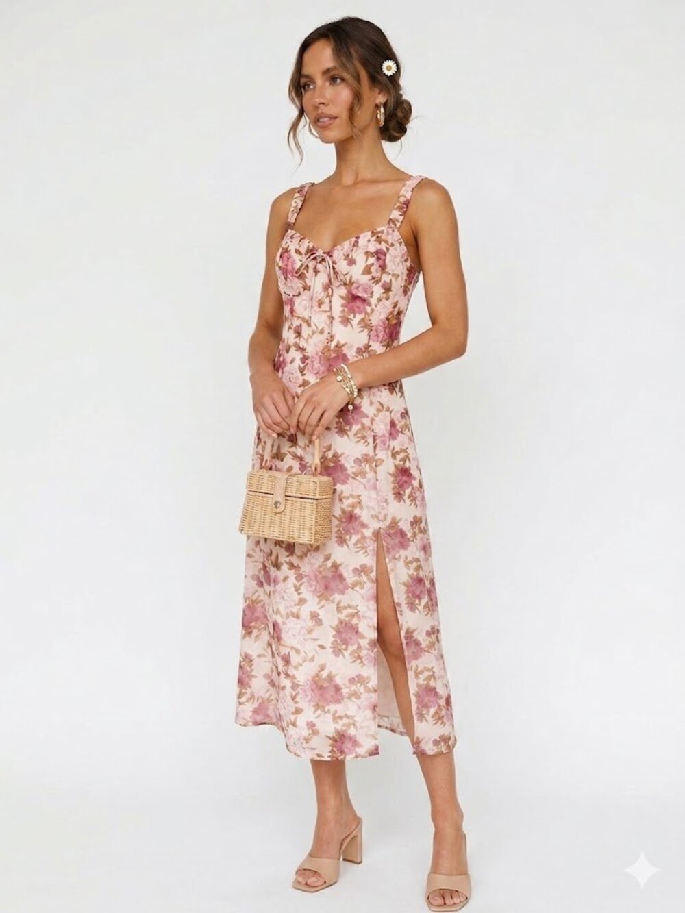Hello Molly Floral Milkmaid Midi Dress US 8 Cottagecore Romantic Garden Party
